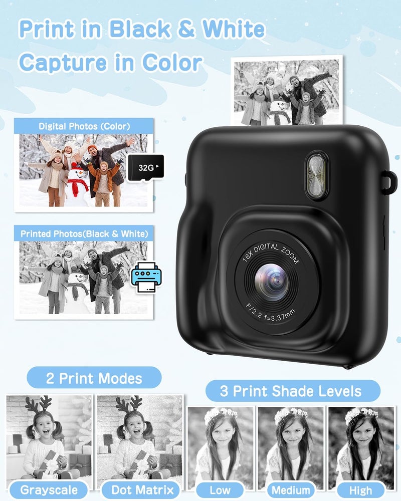 Fulealfly Instant Camera, Dual-Lens Kids Camera Christmas Birthday Gifts, 48MP 1080P Selfie Instant Print Cameras for Kids, Toddle Digital Camera Toy for Girls Boys Age 3 4 5 6 7 8 9 10 (Black) - Image 3